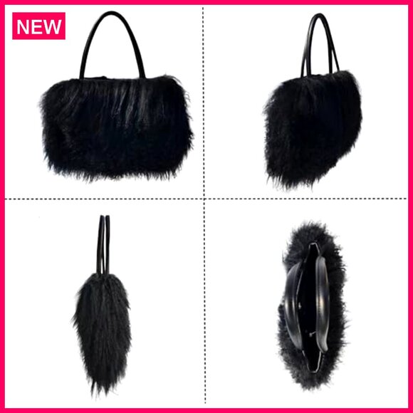 Luxury Real Lamb Mongolian Fur Shoulder Bag With Genuine Leather Handles - Picture 5 of 8